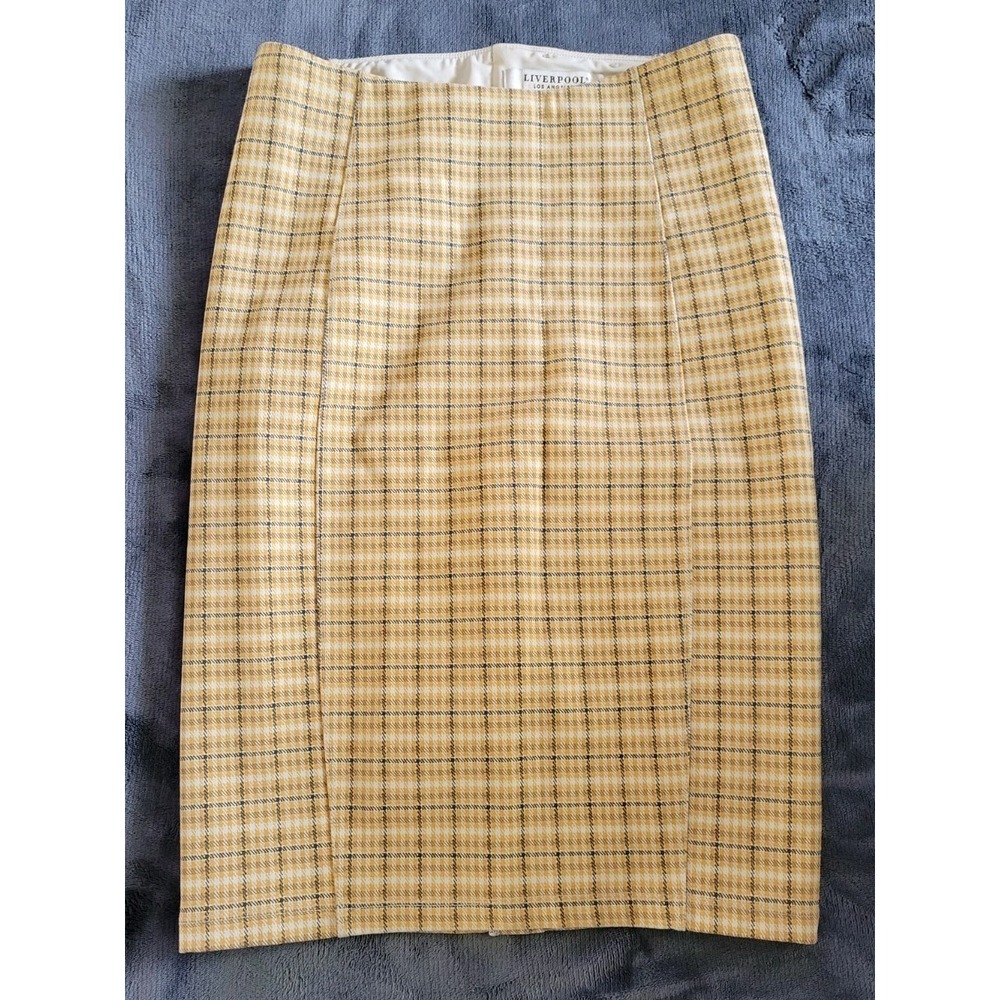 Liverpool Women's Petite Bia Knit Pencil Plaid Skirt Golden Yellow Size‎ 2P